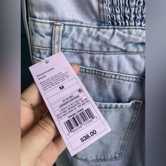 Wild Fable~Lavender Blue Tubed Cargo Denim Jumpsuit with Shirred Back~Size M NWT - Picture 8 of 14